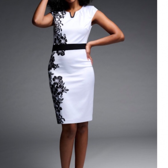 black and white semi formal dresses Mac Duggal Women's Cap Sleeve Boucle Midi Dress main image 0